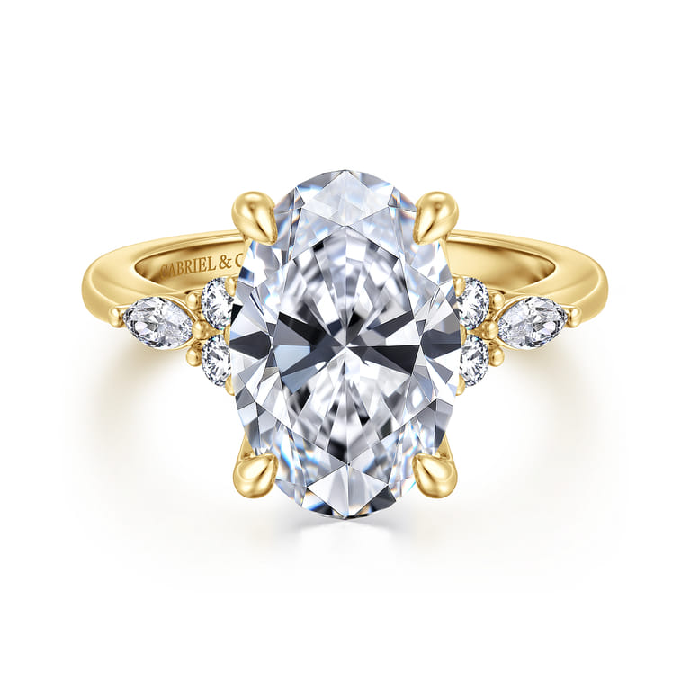 14K Yellow Gold Oval Diamond Cluster Engagement Ring - 0.28 ct - Shot 1