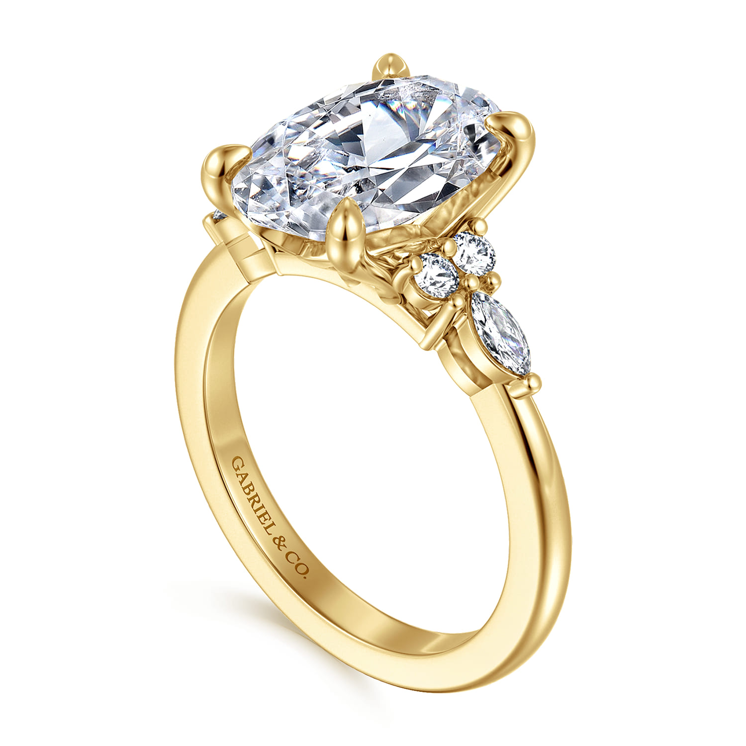 14K Yellow Gold Oval Diamond Cluster Engagement Ring - 0.28 ct - Shot 3