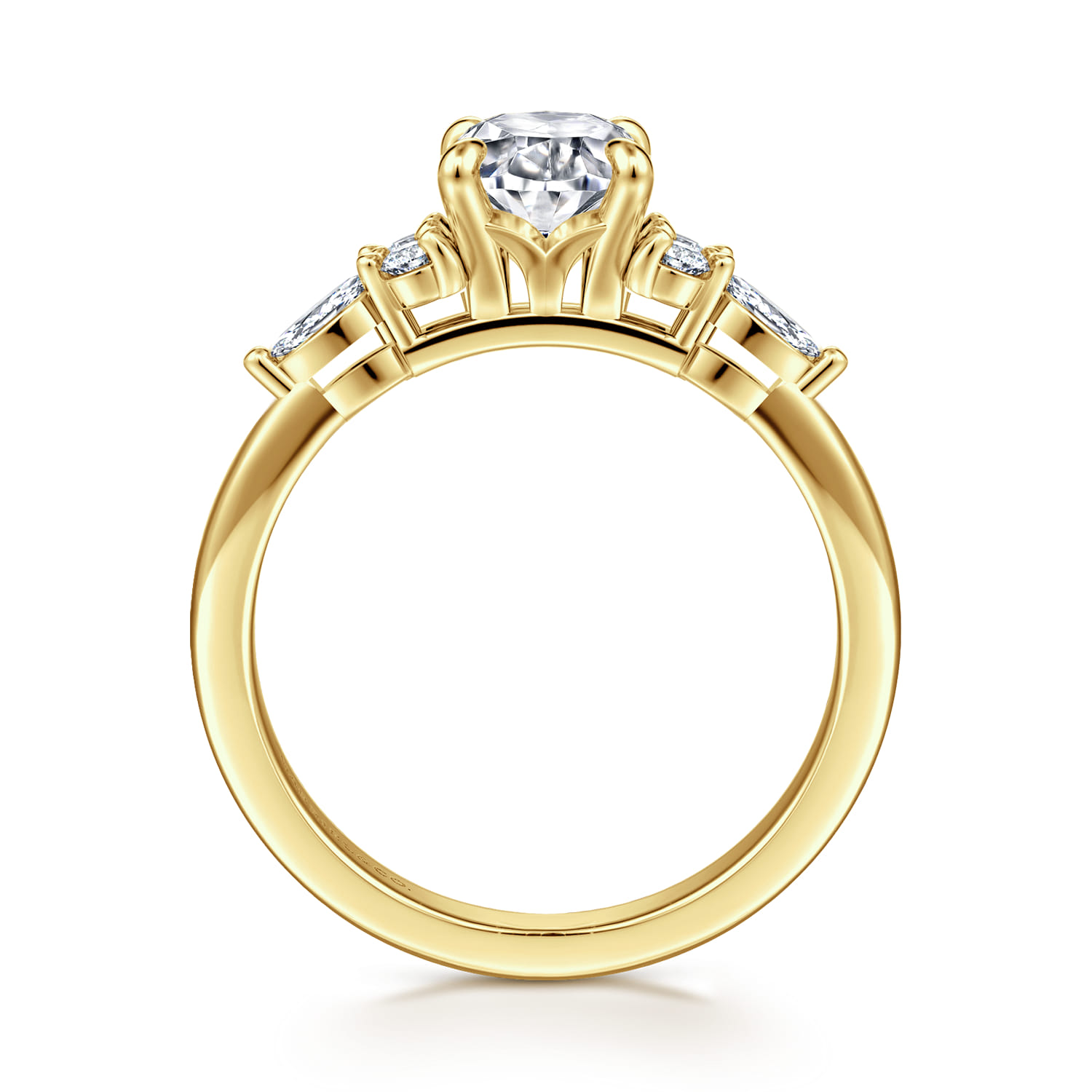 Avah - 14K Yellow Gold Oval Diamond Cluster Engagement Ring - 0.3 ct - Shot 2