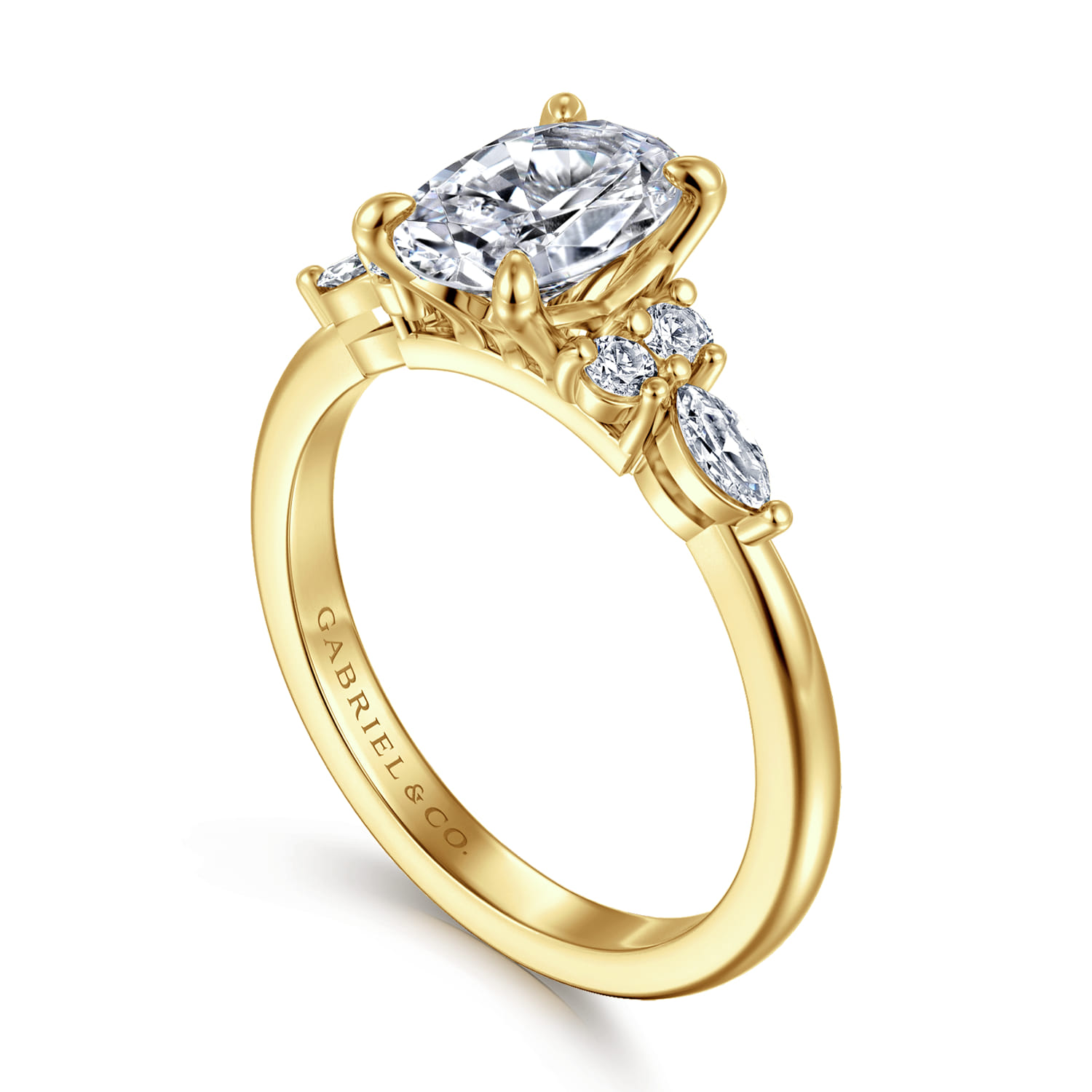 Avah - 14K Yellow Gold Oval Diamond Cluster Engagement Ring - 0.3 ct - Shot 3