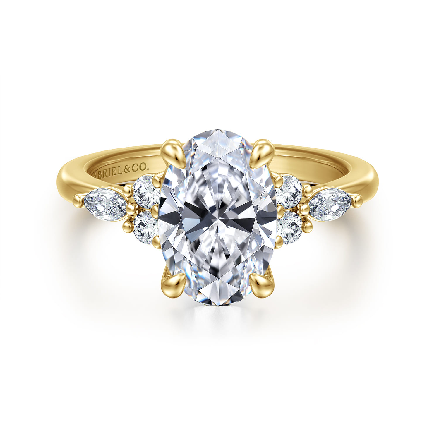 Avah - 14K Yellow Gold Oval Diamond Cluster Engagement Ring - 0.3 ct - Shot 1