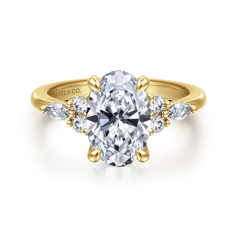 Avah - 14K Yellow Gold Oval Diamond Cluster Engagement Ring - 0.3 ct - Shot 1