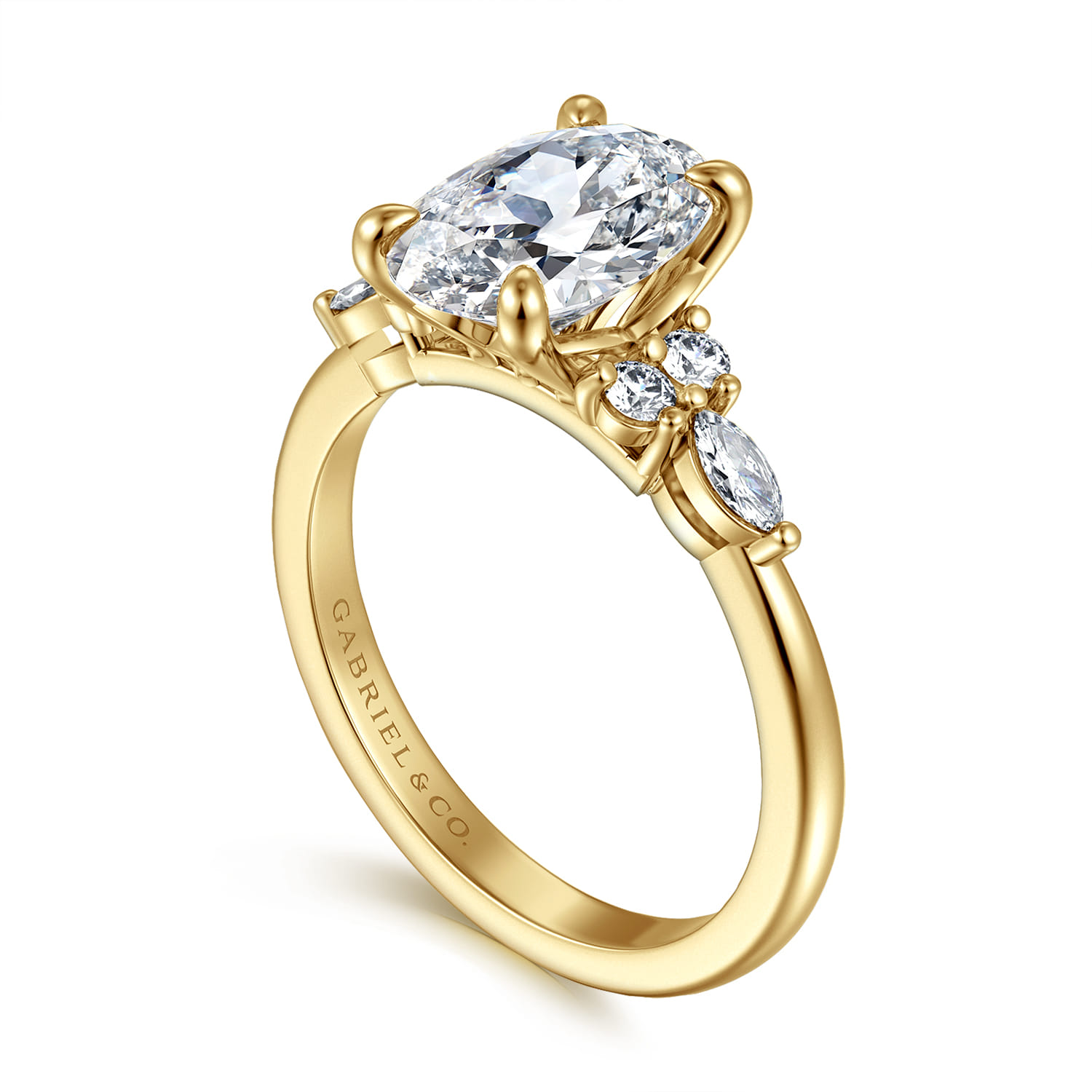 Avah - 14K Yellow Gold Oval Diamond Cluster Engagement Ring - 0.3 ct - Shot 3