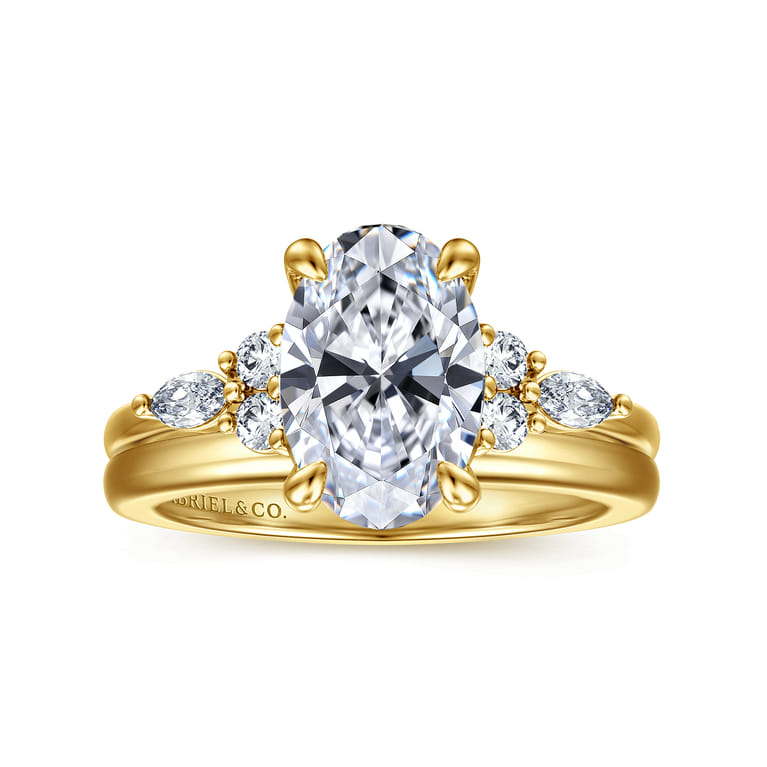 Avah - 14K Yellow Gold Oval Diamond Cluster Engagement Ring - 0.3 ct - Shot 4