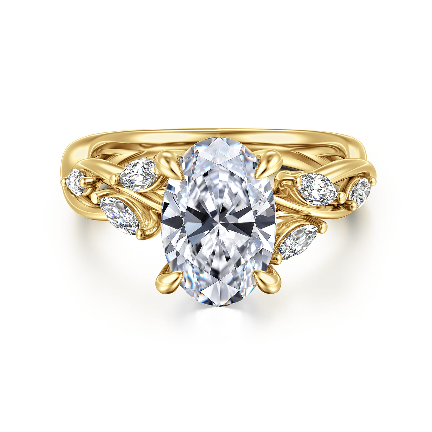 Charlina - 14K Yellow Gold Floral Oval Diamond Engagement Ring - 0.35 ct - Shot 1