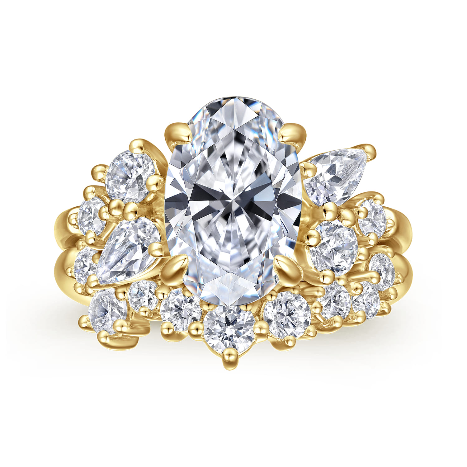 Willa - 14K Yellow Gold Asymmetrical Burst Oval Diamond Engagement Ring - 0.9 ct - Shot 4