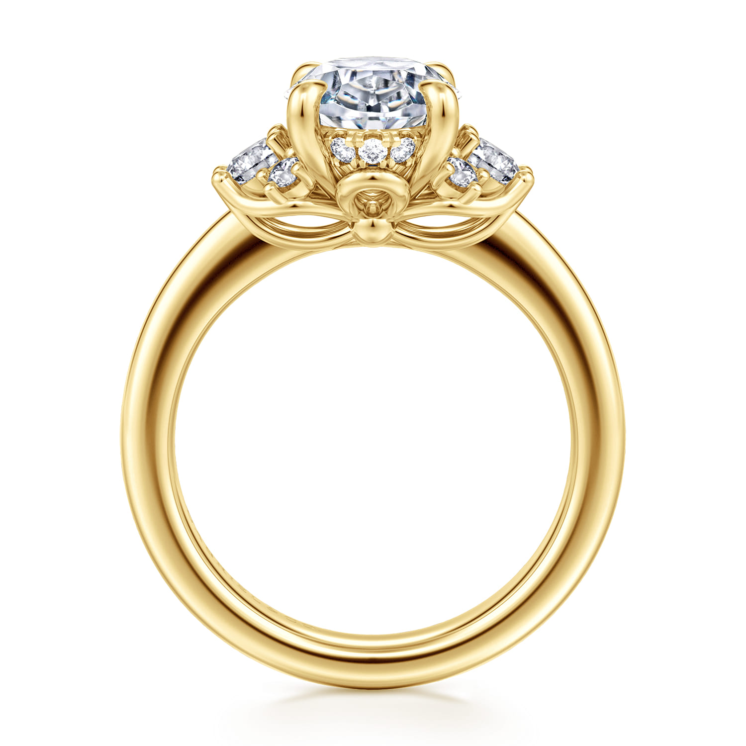 Mattie - 14K Yellow Gold Oval Lotus Diamond Engagement Ring - 0.5 ct - Shot 2