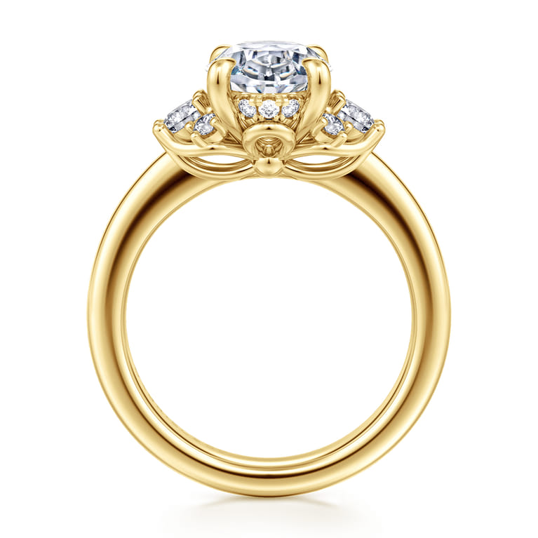 Mattie - 14K Yellow Gold Oval Lotus Diamond Engagement Ring - 0.5 ct - Shot 2