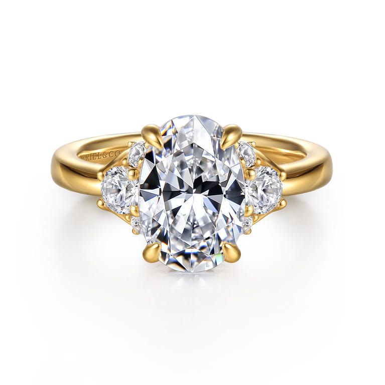 Mattie - 14K Yellow Gold Oval Lotus Diamond Engagement Ring - 0.5 ct - Shot 1