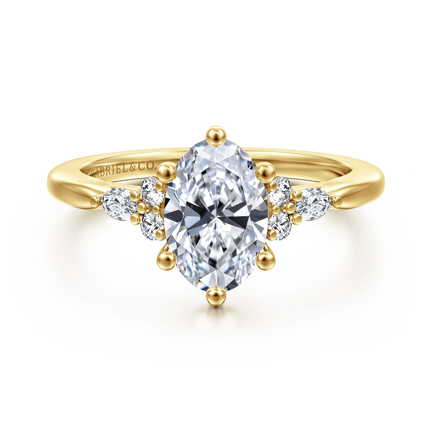 Arletta - 14K Yellow Gold 6 Prong Oval Shape Diamond Engagement Ring - 0.18 ct - Shot 1