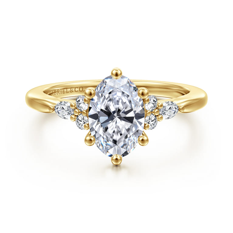 Arletta - 14K Yellow Gold 6 Prong Oval Shape Diamond Engagement Ring - 0.18 ct - Shot 1