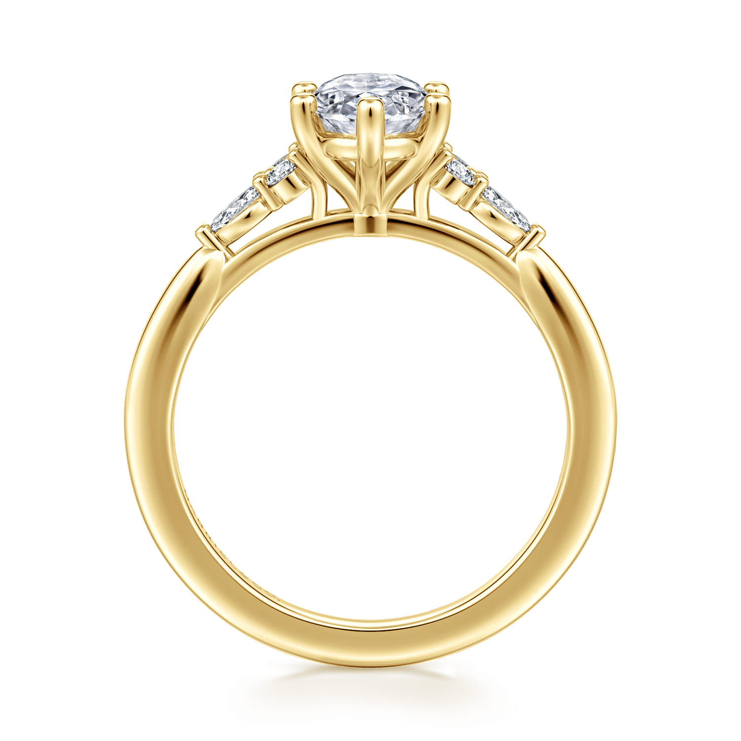 Arletta - 14K Yellow Gold 6 Prong Oval Shape Diamond Engagement Ring - 0.18 ct - Shot 2