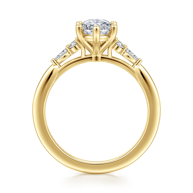 Arletta - 14K Yellow Gold 6 Prong Oval Shape Diamond Engagement Ring - 0.18 ct - Shot 2