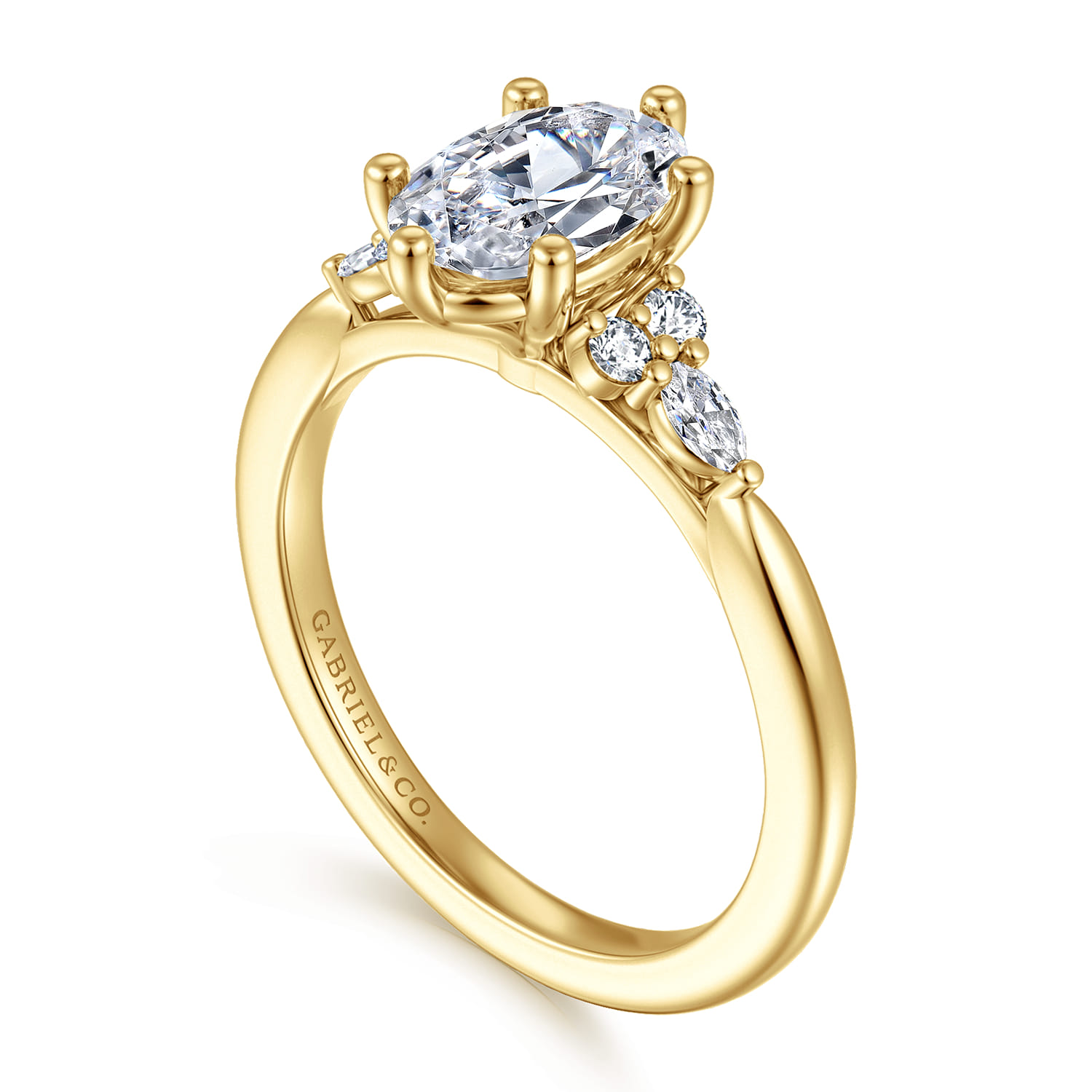 Arletta - 14K Yellow Gold 6 Prong Oval Shape Diamond Engagement Ring - 0.18 ct - Shot 3