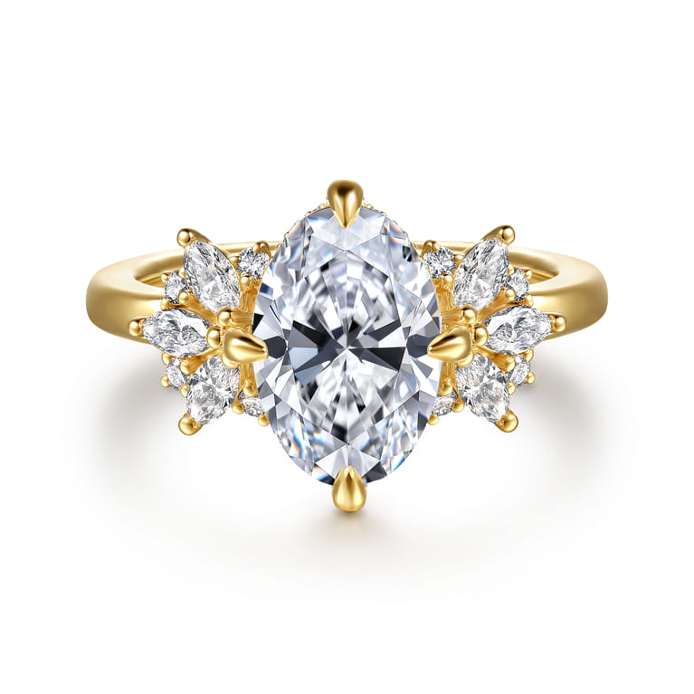 Clover - 14K Yellow Gold Compass Prong Oval Diamond Engagement Ring - 0.45 ct - Shot 1