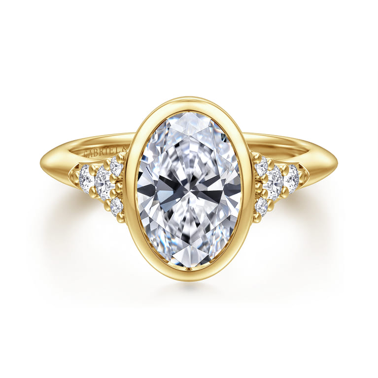 Iryna - 14K Yellow Gold Bezel Set Oval Diamond Engagement Ring - 0.22 ct - Shot 1