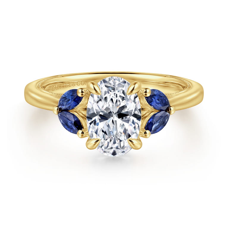 Dani - 14K Yellow Gold Round Diamond and Sapphire Engagement Ring - 0.06 ct - Shot 1