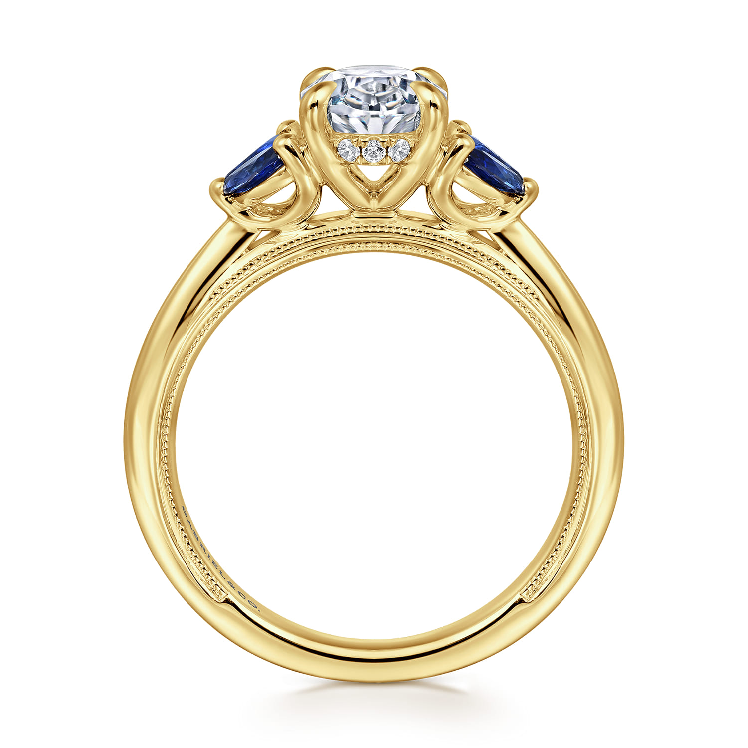 Dani - 14K Yellow Gold Round Diamond and Sapphire Engagement Ring - 0.06 ct - Shot 2
