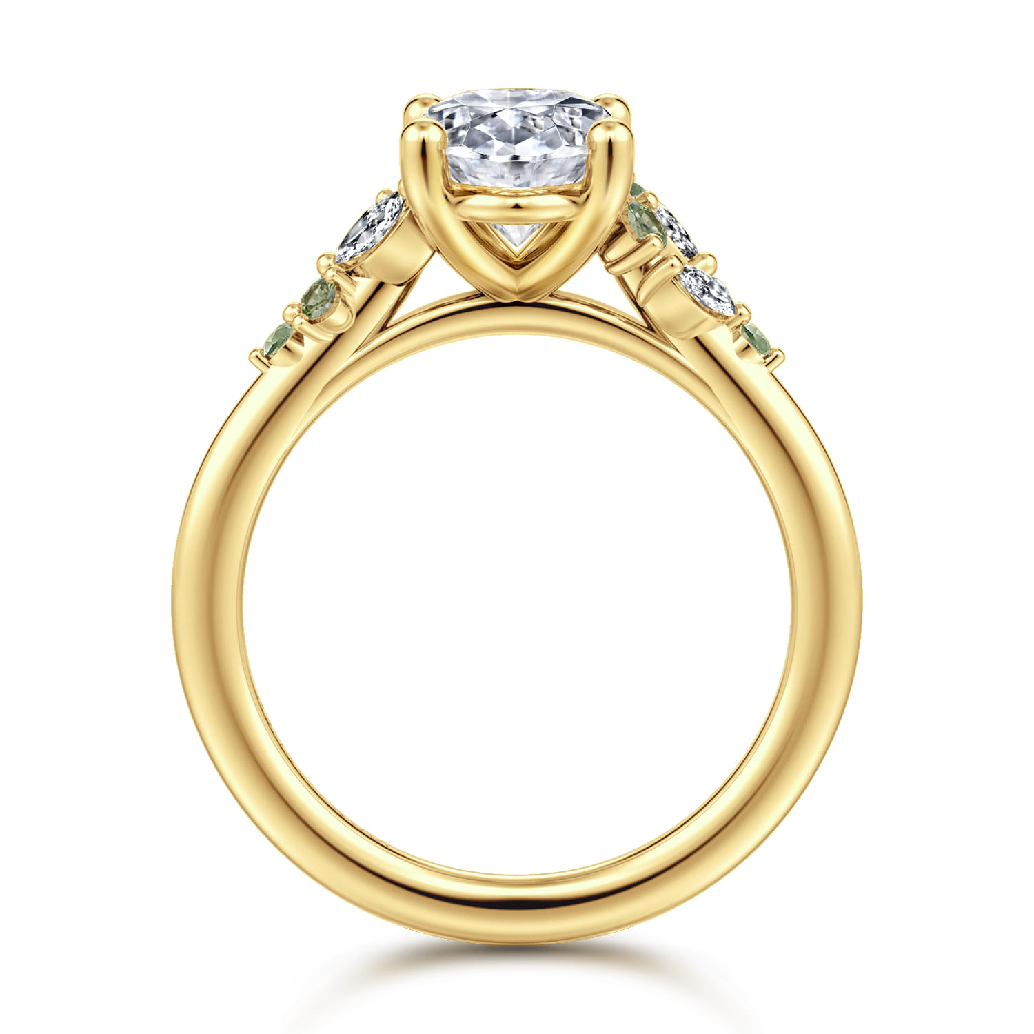 Meera - 14K Yellow Gold Oval Green Sapphire and Diamond Engagement Ring - 0.14 ct - Shot 2