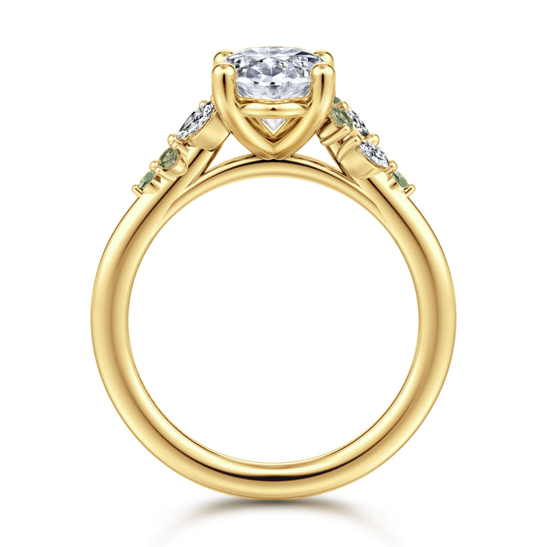 Meera - 14K Yellow Gold Oval Green Sapphire and Diamond Engagement Ring - 0.14 ct - Shot 2