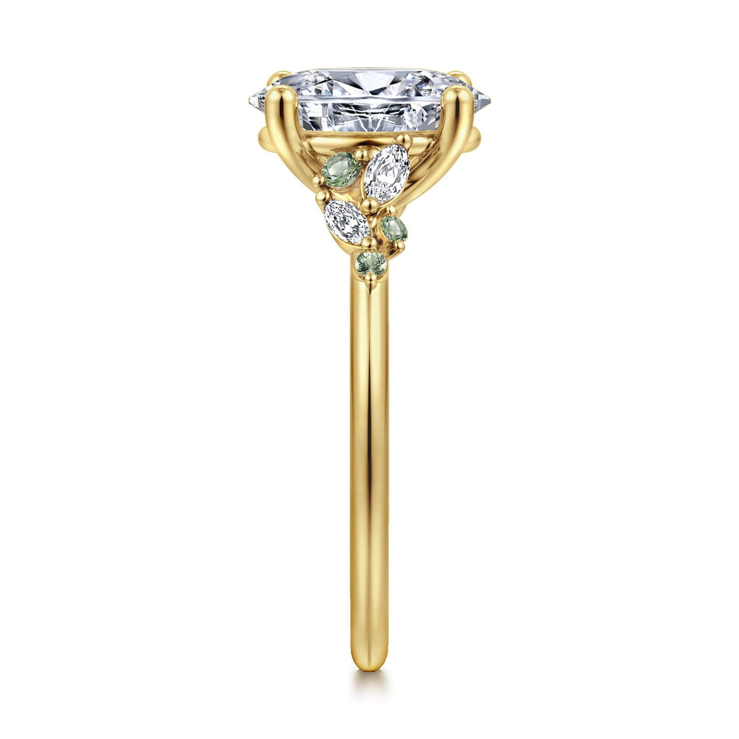 Meera - 14K Yellow Gold Oval Green Sapphire and Diamond Engagement Ring - 0.14 ct - Shot 5