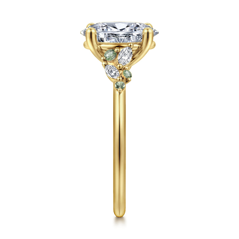 Meera - 14K Yellow Gold Oval Green Sapphire and Diamond Engagement Ring - 0.14 ct - Shot 5