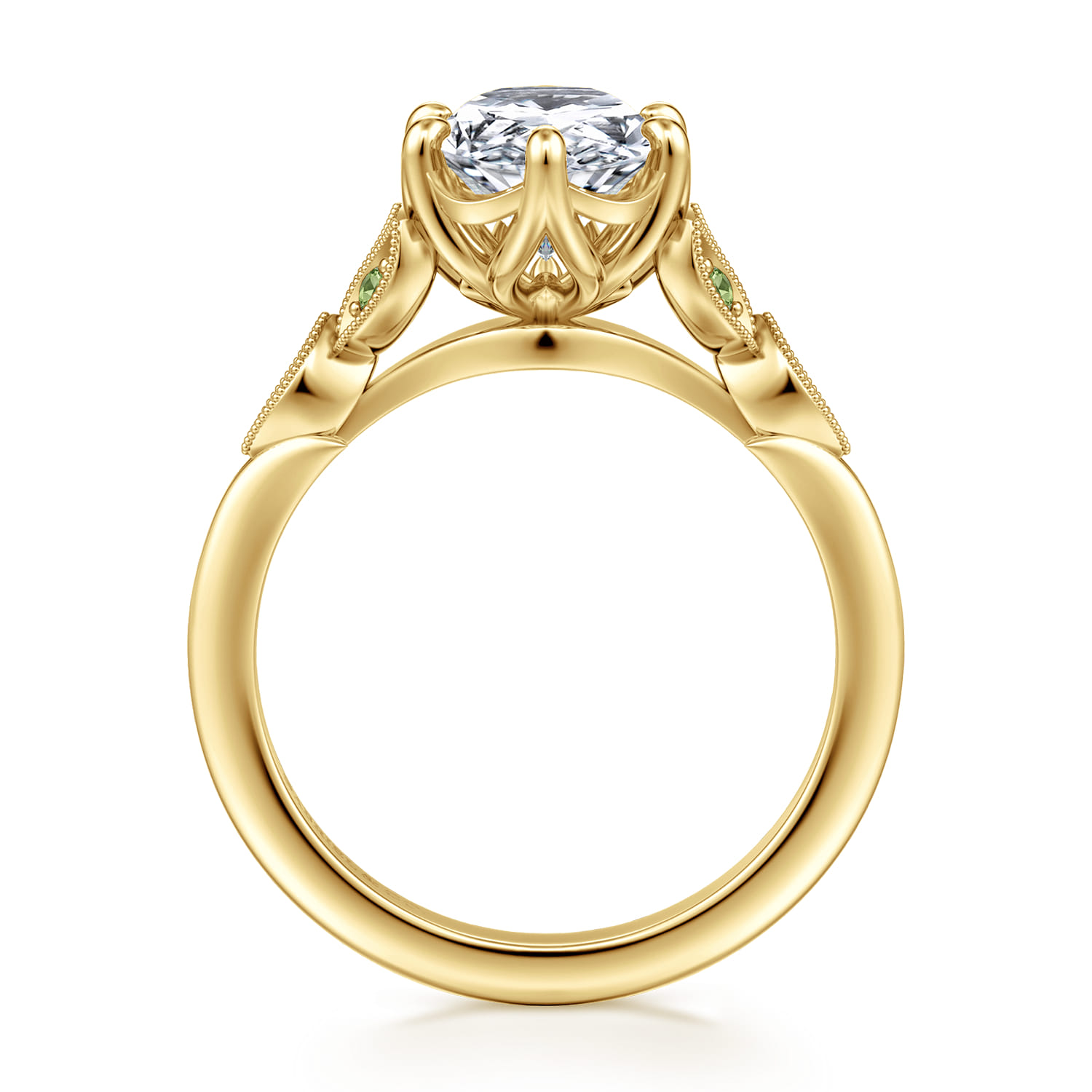 Tammy - Vintage Inspired 14K Yellow Gold Oval Green Sapphire and Diamod Engagement Ring - Shot 2