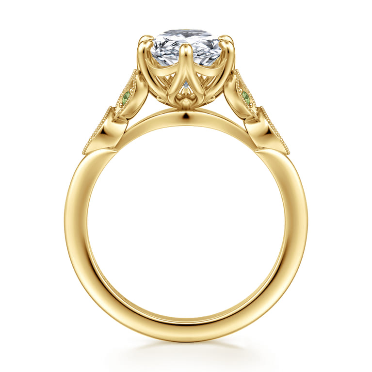 Tammy - Vintage Inspired 14K Yellow Gold Oval Green Sapphire and Diamod Engagement Ring - Shot 2