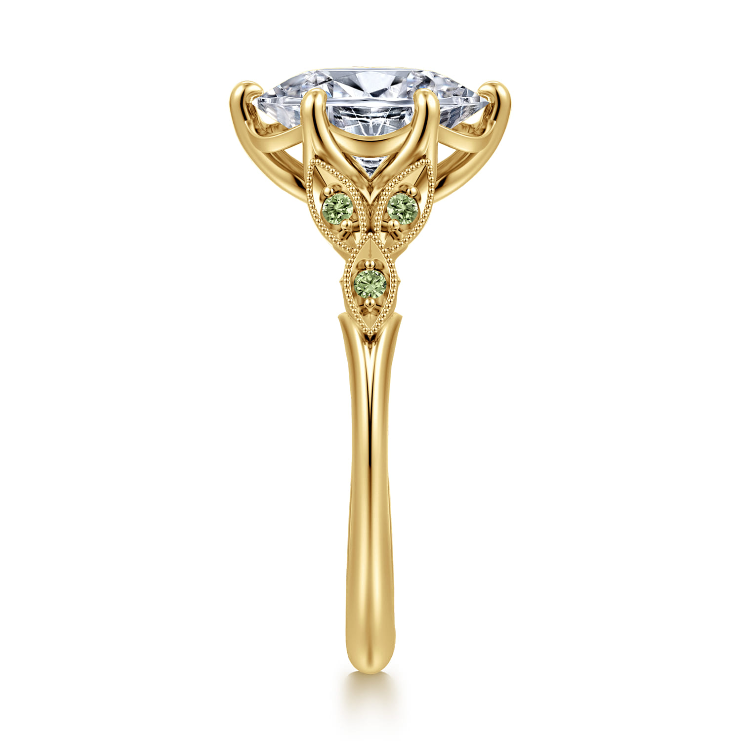 Tammy - Vintage Inspired 14K Yellow Gold Oval Green Sapphire and Diamod Engagement Ring - Shot 4