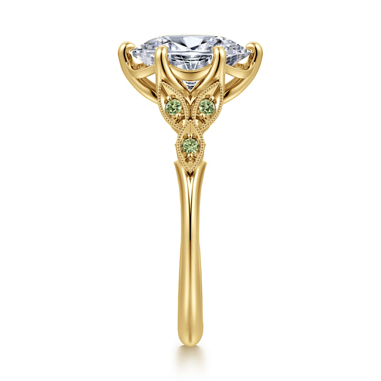 Tammy - Vintage Inspired 14K Yellow Gold Oval Green Sapphire and Diamod Engagement Ring - Shot 4