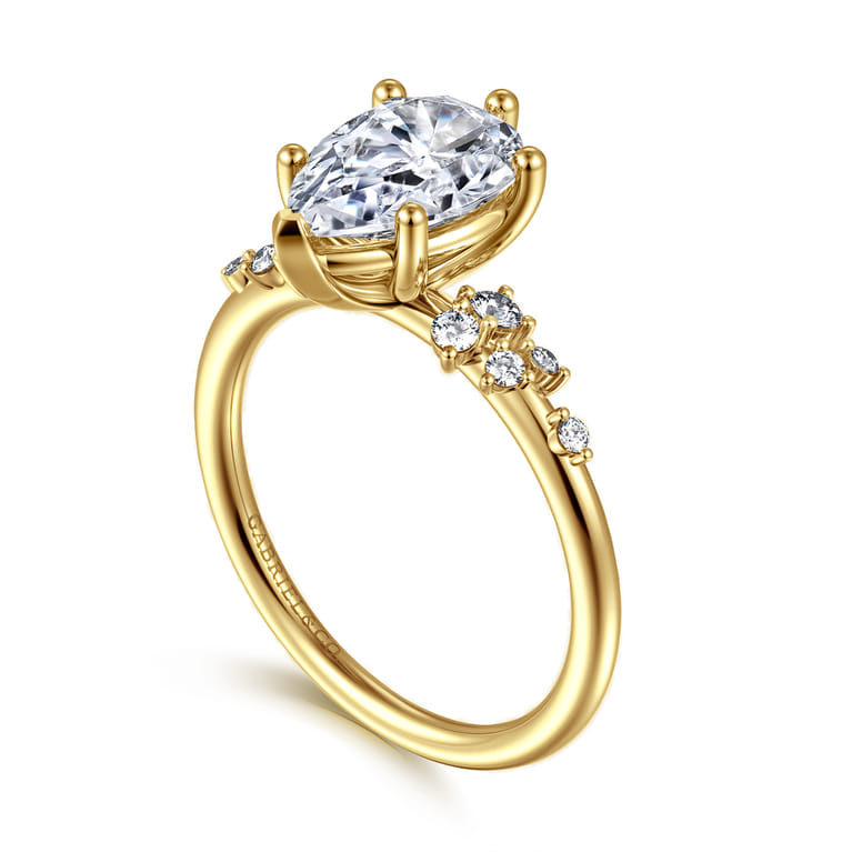Reena - 14K Yellow Gold 6 Prong Pear Shape Diamond Engagement Ring - 0.18 ct - Shot 3