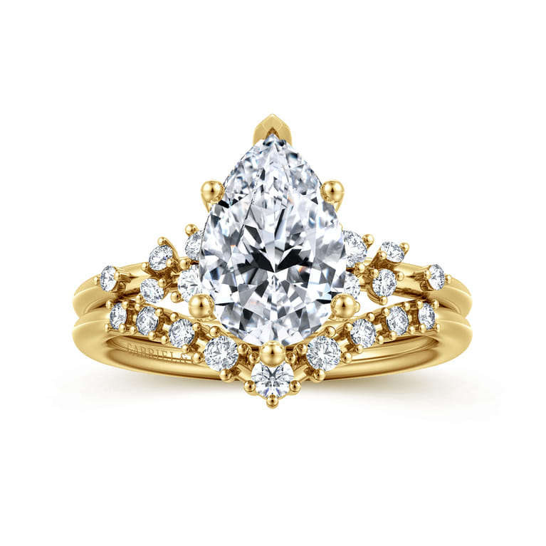 Reena - 14K Yellow Gold 6 Prong Pear Shape Diamond Engagement Ring - 0.18 ct - Shot 4