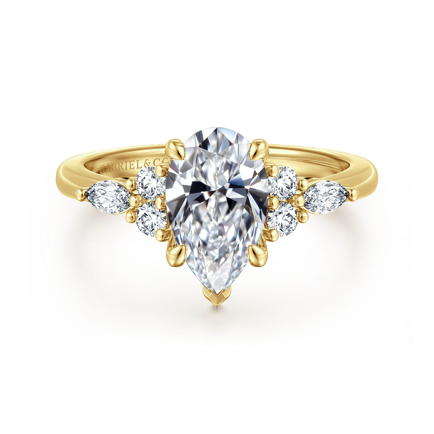 Avah - 14K Yellow Gold Pear Shape Diamond Cluster Engagement Ring - 0.28 ct - Shot 1
