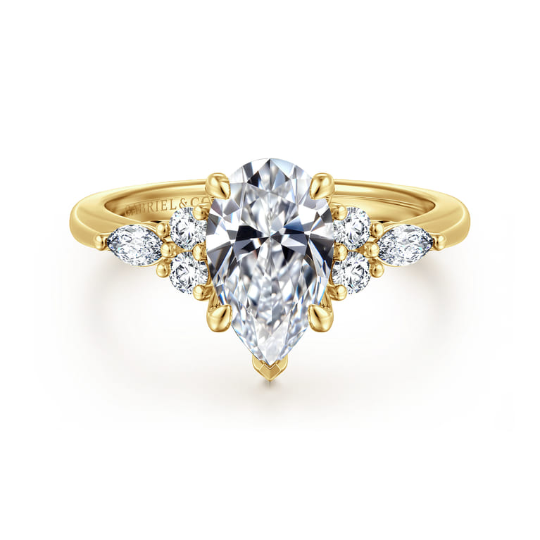 Avah - 14K Yellow Gold Pear Shape Diamond Cluster Engagement Ring - 0.28 ct - Shot 1