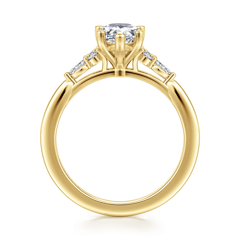 Arletta - 14K Yellow Gold 5 Prong Pear Shape Diamond Engagement Ring - 0.18 ct - Shot 2