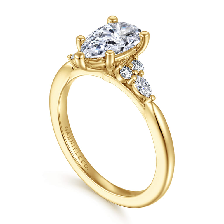 Arletta - 14K Yellow Gold 5 Prong Pear Shape Diamond Engagement Ring - 0.18 ct - Shot 3