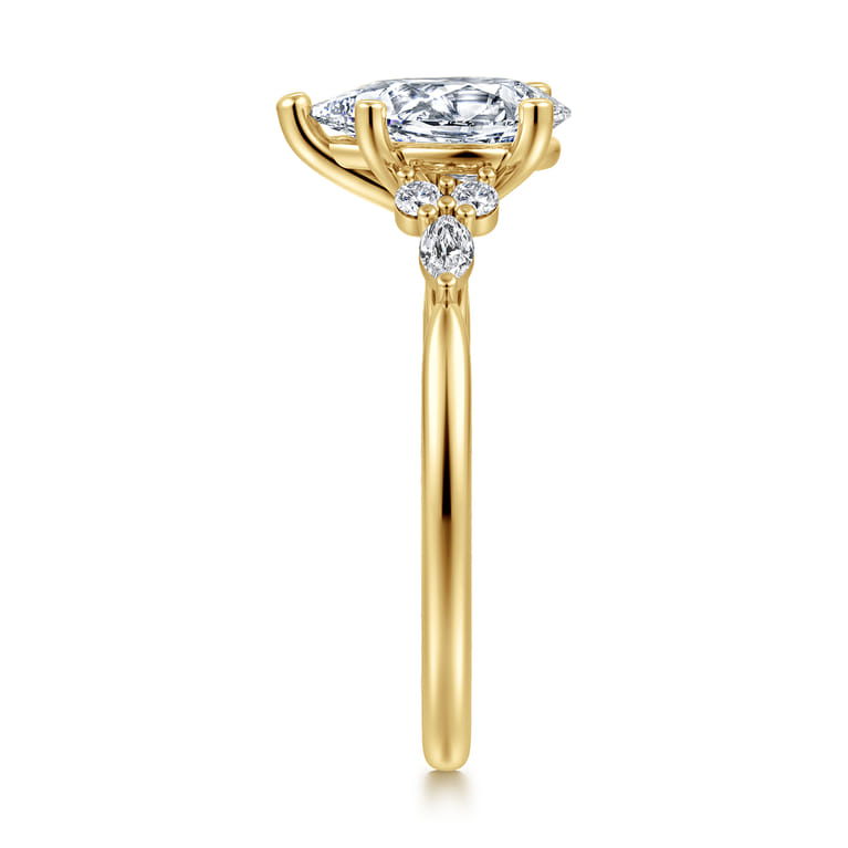 Arletta - 14K Yellow Gold 5 Prong Pear Shape Diamond Engagement Ring - 0.18 ct - Shot 4
