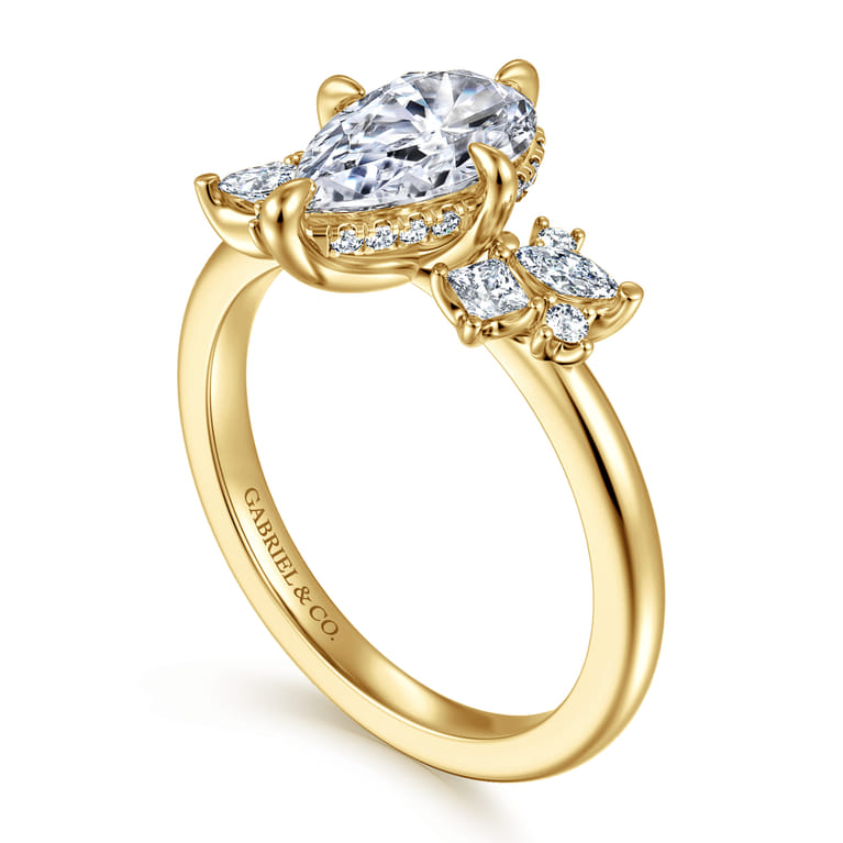 Cicely - 14K Yellow Gold Pear Shape Diamond Engagement Ring - 0.3 ct - Shot 3