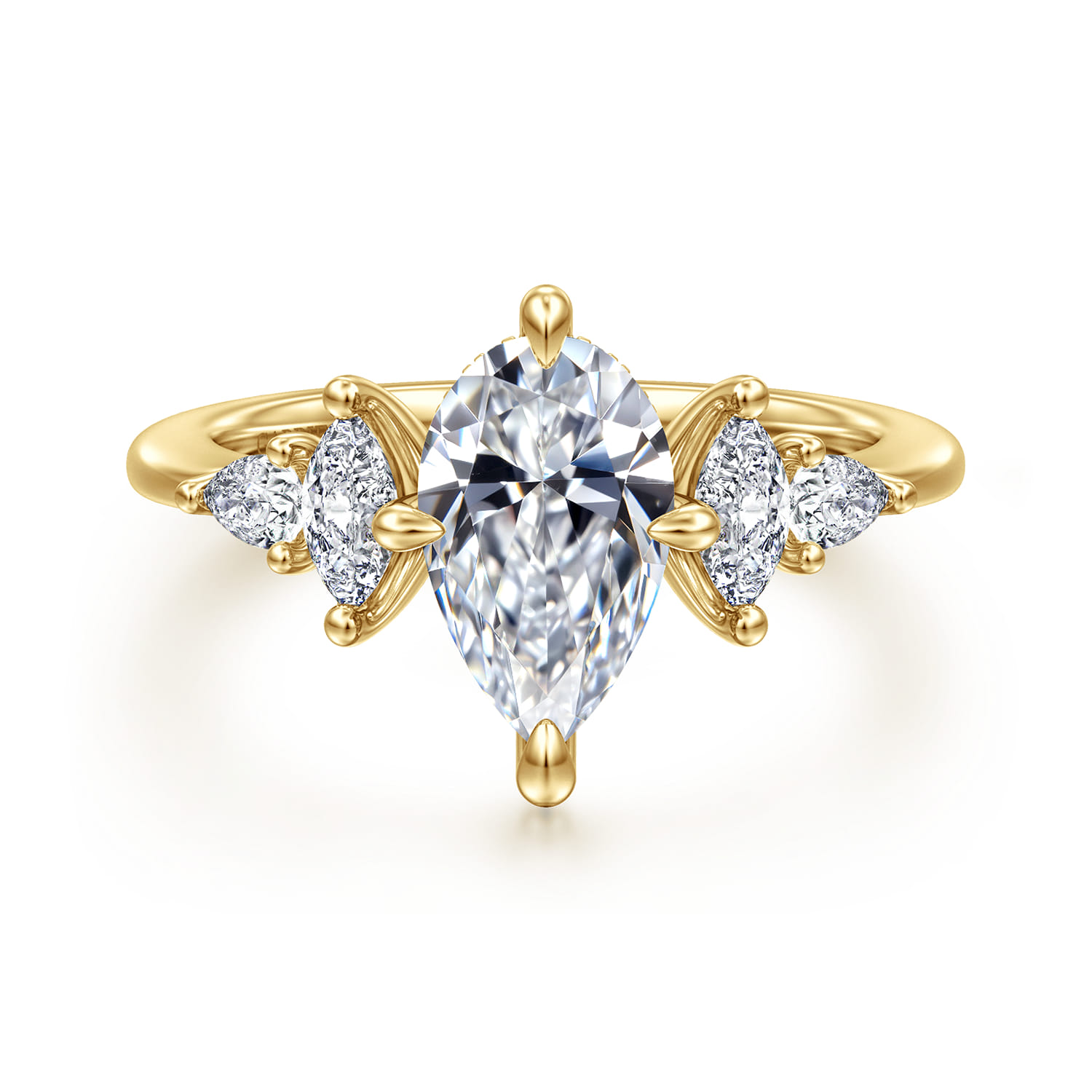 Colton - 14K Yellow Gold Compass Prong Pear Shape Diamond Engagement Ring - 0.5 ct - Shot 1