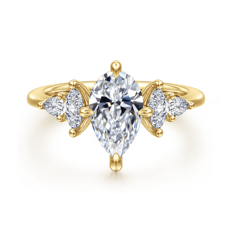 Colton - 14K Yellow Gold Compass Prong Pear Shape Diamond Engagement Ring - 0.5 ct - Shot 1