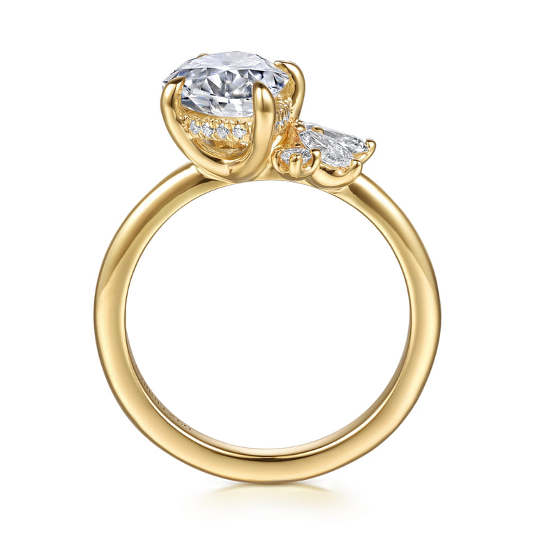 Fame - 14K Yellow Gold Compass Prong Pear Shape Diamond Engagement Ring - 0.4 ct - Shot 2
