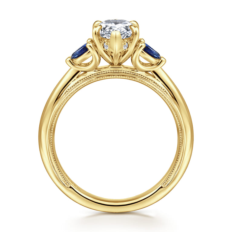 Dani - 14K Yellow Gold Pear Shape Diamond and Sapphire Engagement Ring - 0.4 ct - Shot 2
