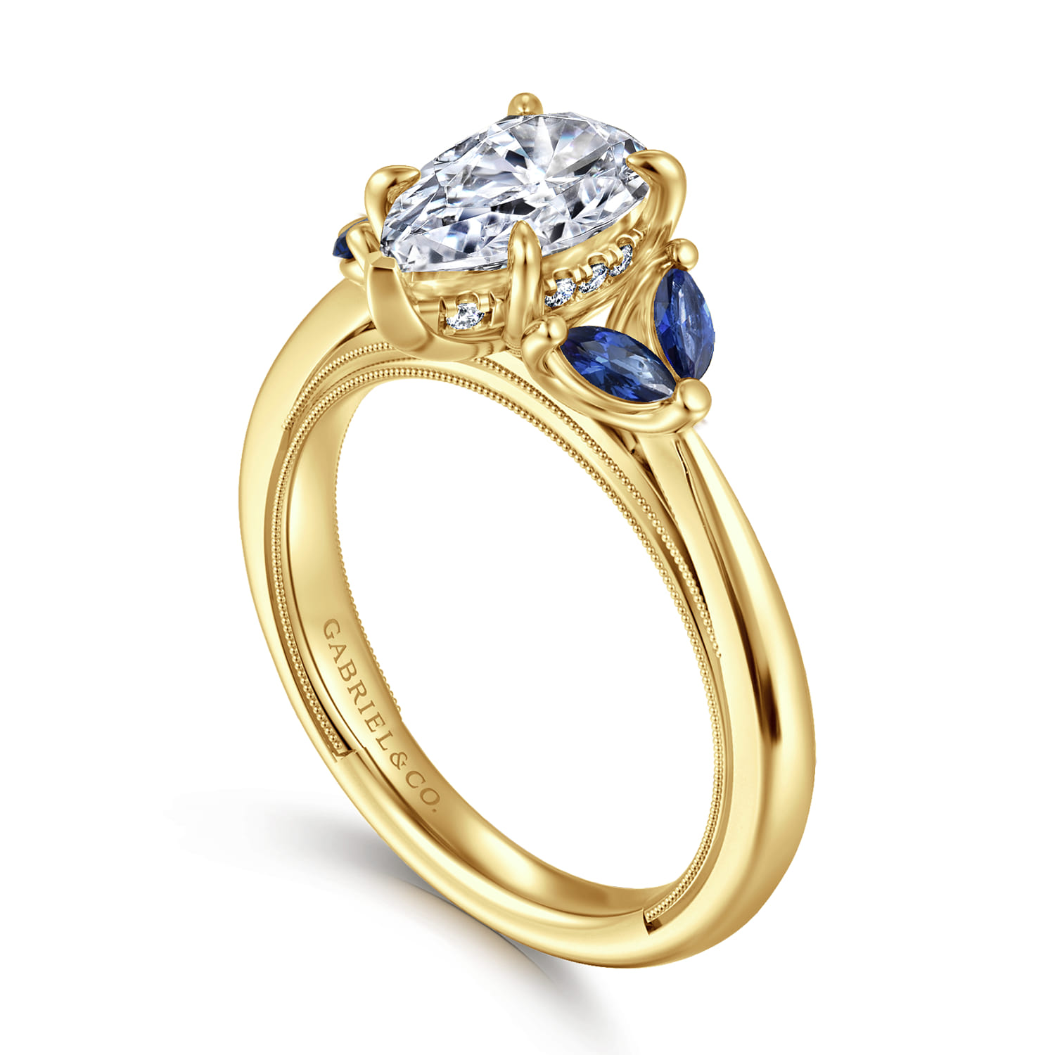 Dani - 14K Yellow Gold Pear Shape Diamond and Sapphire Engagement Ring - 0.4 ct - Shot 3