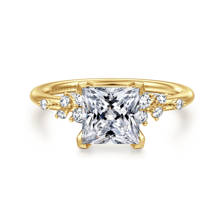 Reena - 14K Yellow Gold Princess Cut Diamond Engagement Ring - 0.18 ct - Shot 1