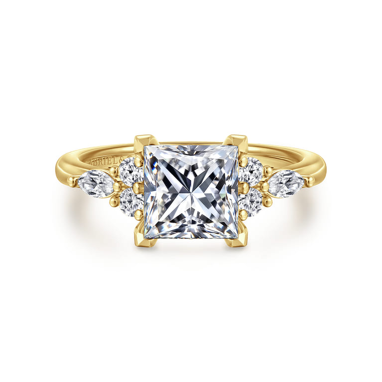 Avah - 14K Yellow Gold Princess Cut Diamond Cluster Engagement Ring - 0.28 ct - Shot 1
