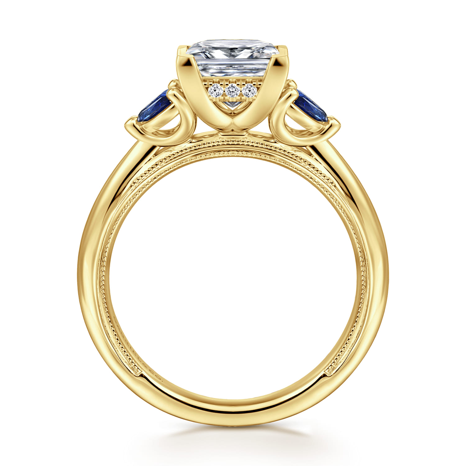 Dani - 14K Yellow Gold Princess Cut Diamond and Sapphire Engagement Ring - 0.4 ct - Shot 2