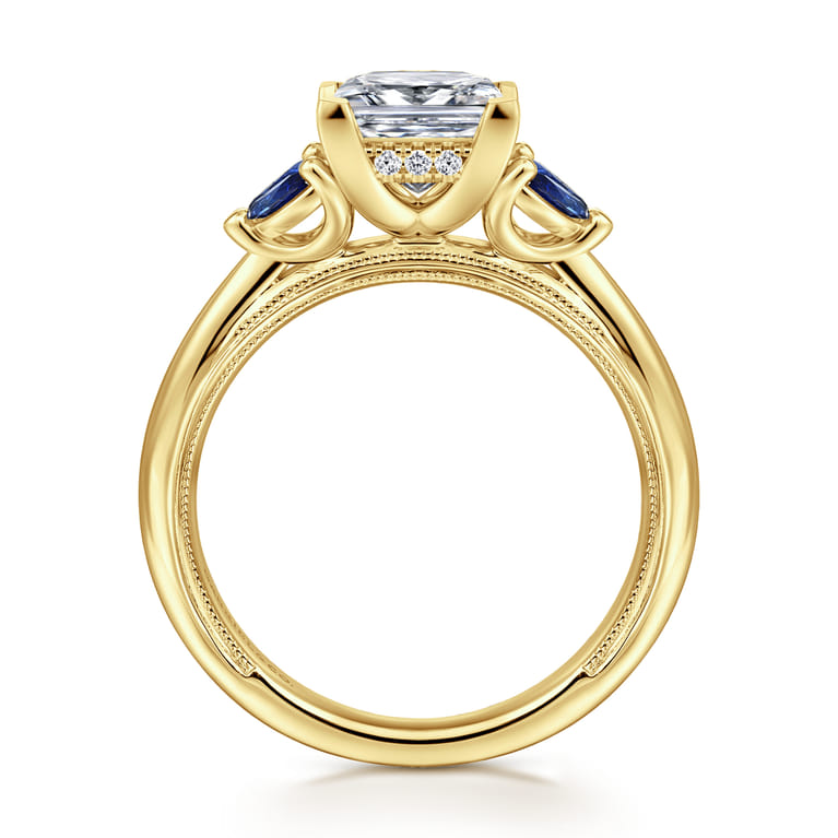 Dani - 14K Yellow Gold Princess Cut Diamond and Sapphire Engagement Ring - 0.4 ct - Shot 2