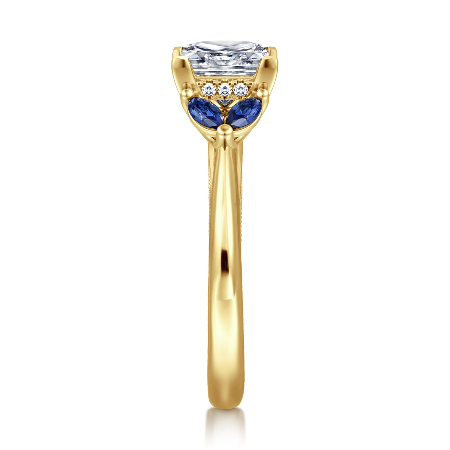 Dani - 14K Yellow Gold Princess Cut Diamond and Sapphire Engagement Ring - 0.4 ct - Shot 4
