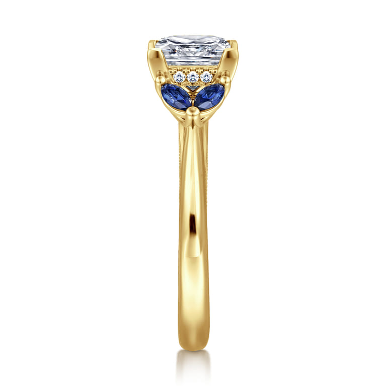Dani - 14K Yellow Gold Princess Cut Diamond and Sapphire Engagement Ring - 0.4 ct - Shot 4