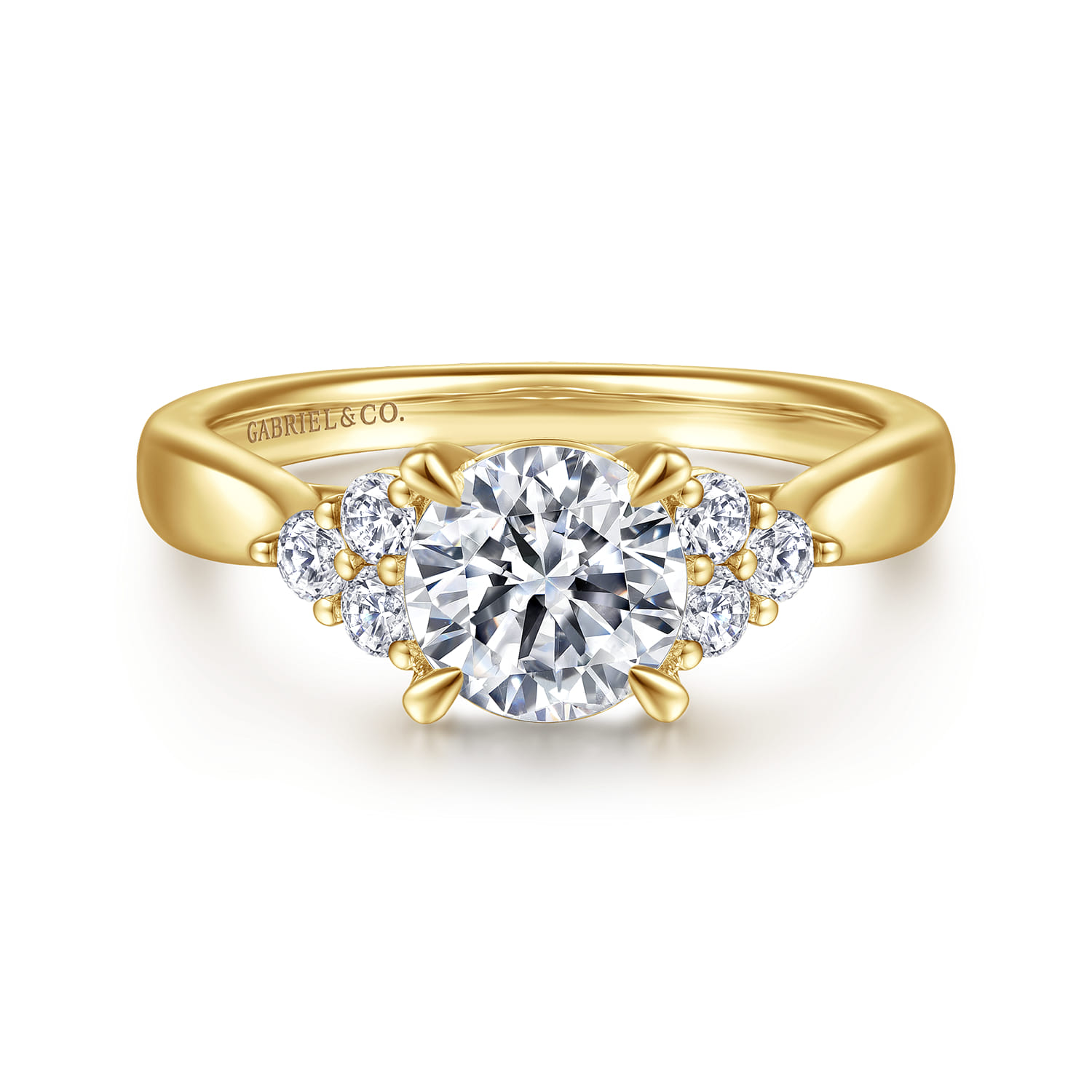 Melia - 14K Yellow Gold Three Stone Cluster Diamond Engagement Ring - 0.25 ct - Shot 1